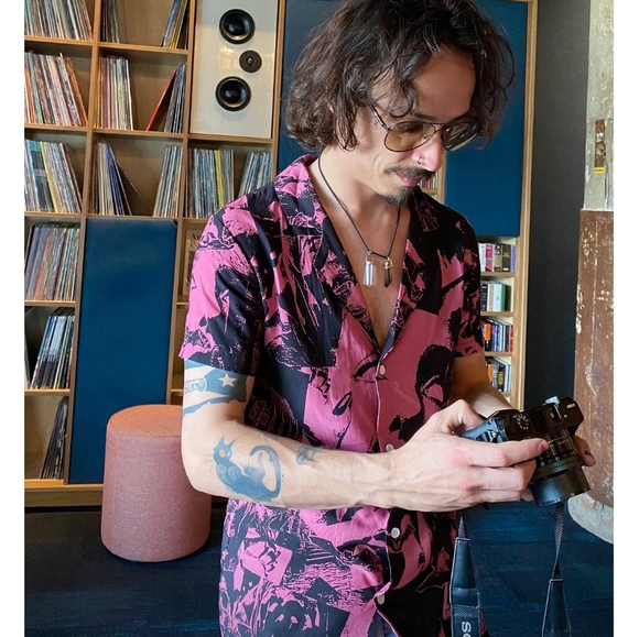 Future Monster's Pretty in Pink Dracula Castle print button up shirt XXL slim - Picture 3 of 8